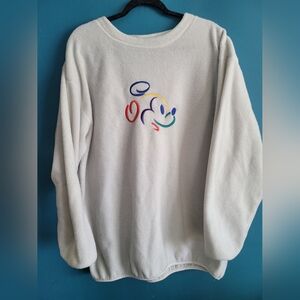 Vintage Disney White Fleece with Mickey Mouse Embroidery